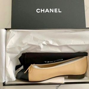 Chanel Classic Ballerina Flats Beige/Black  36.5